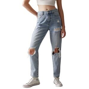 NWT Pacsun High Waisted Distressed Light Medium Wash Ripped Mom Jeans Size 30